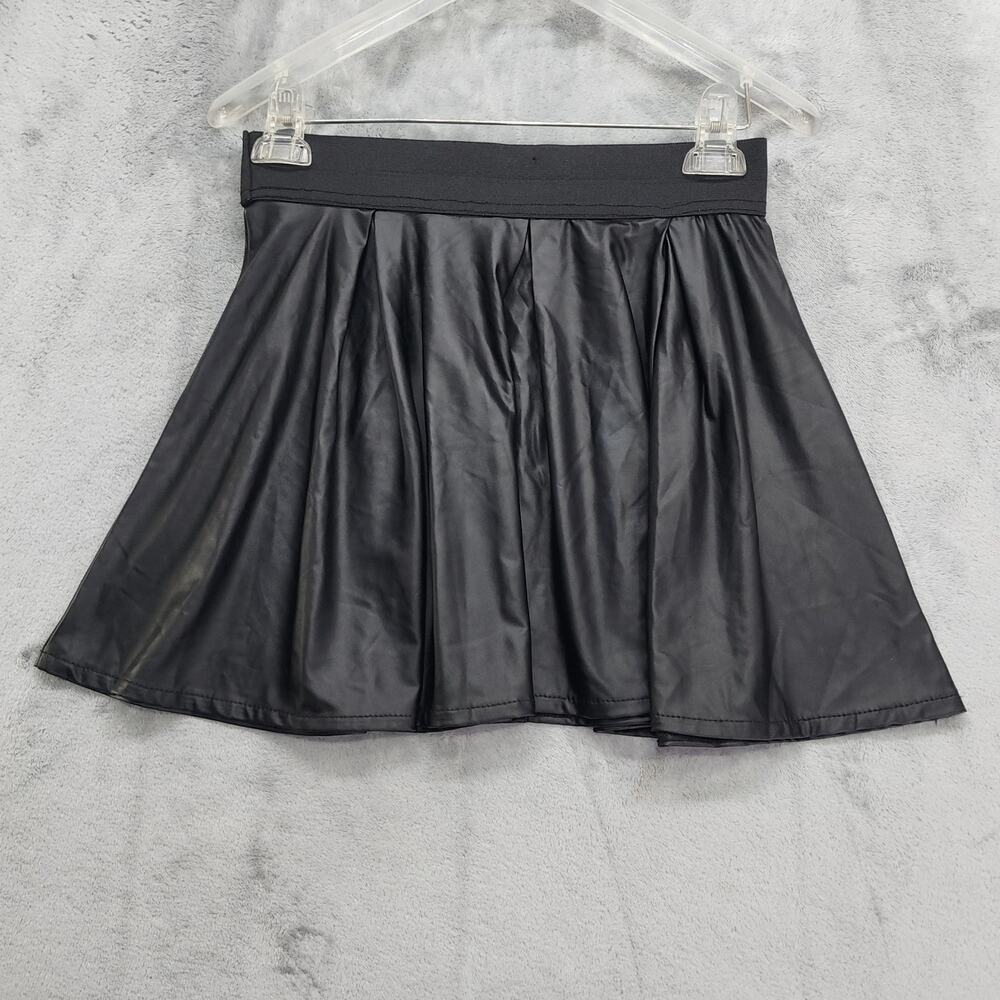 Vintage Valia Skirt Womens M Black Faux Leather Pull On Stretch Mini Casual